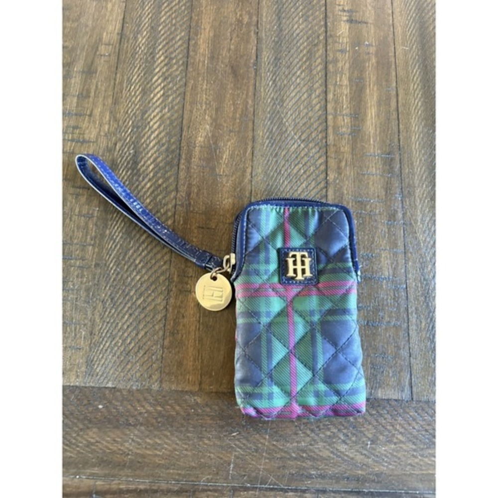 Tommy Hilfiger Tartan Plaid Card Coin Purse Cigarette Pouch Wristlet Nylon Vinyl